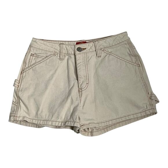 Dickies Womens Shorts Cream Denim Jean 1 / 25 Basic Utility Casual Everyday - Picture 1 of 7